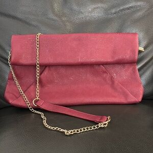 Free People Wine Coloured Shoulder Bag/Large Clutch with Chain Strap